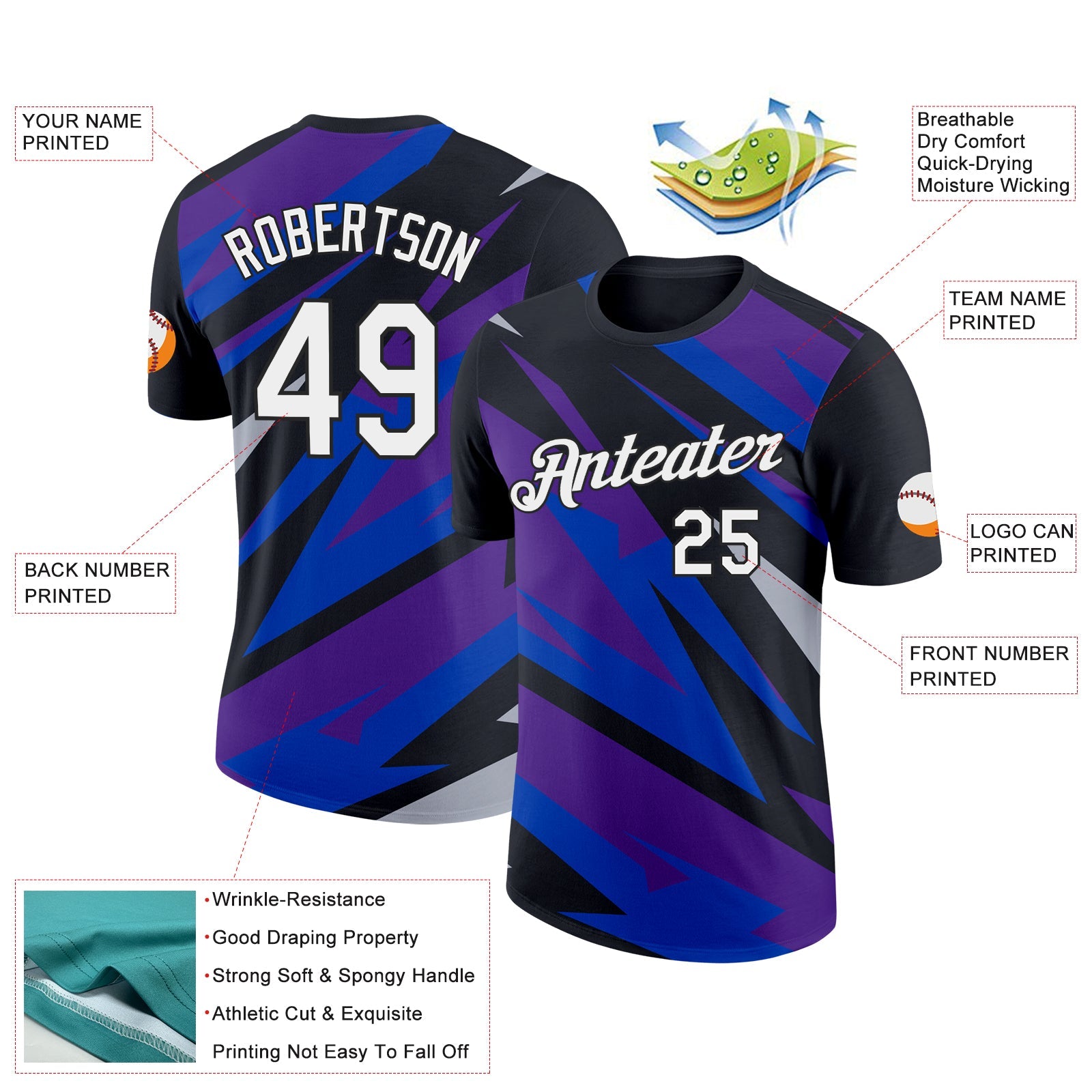 Custom Black Purple-Thunder Blue 3D Esports Performance T-Shirt view 2