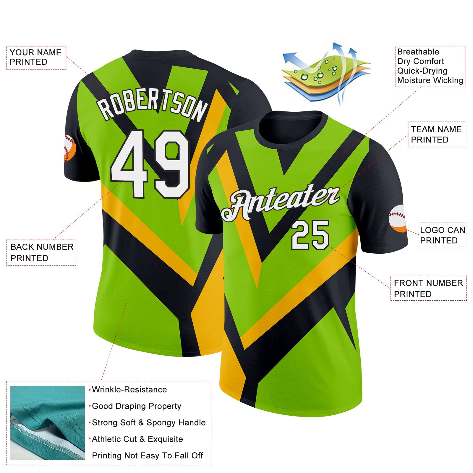 Custom Black Neon Green-Gold 3D Esports Performance T-Shirt view 2