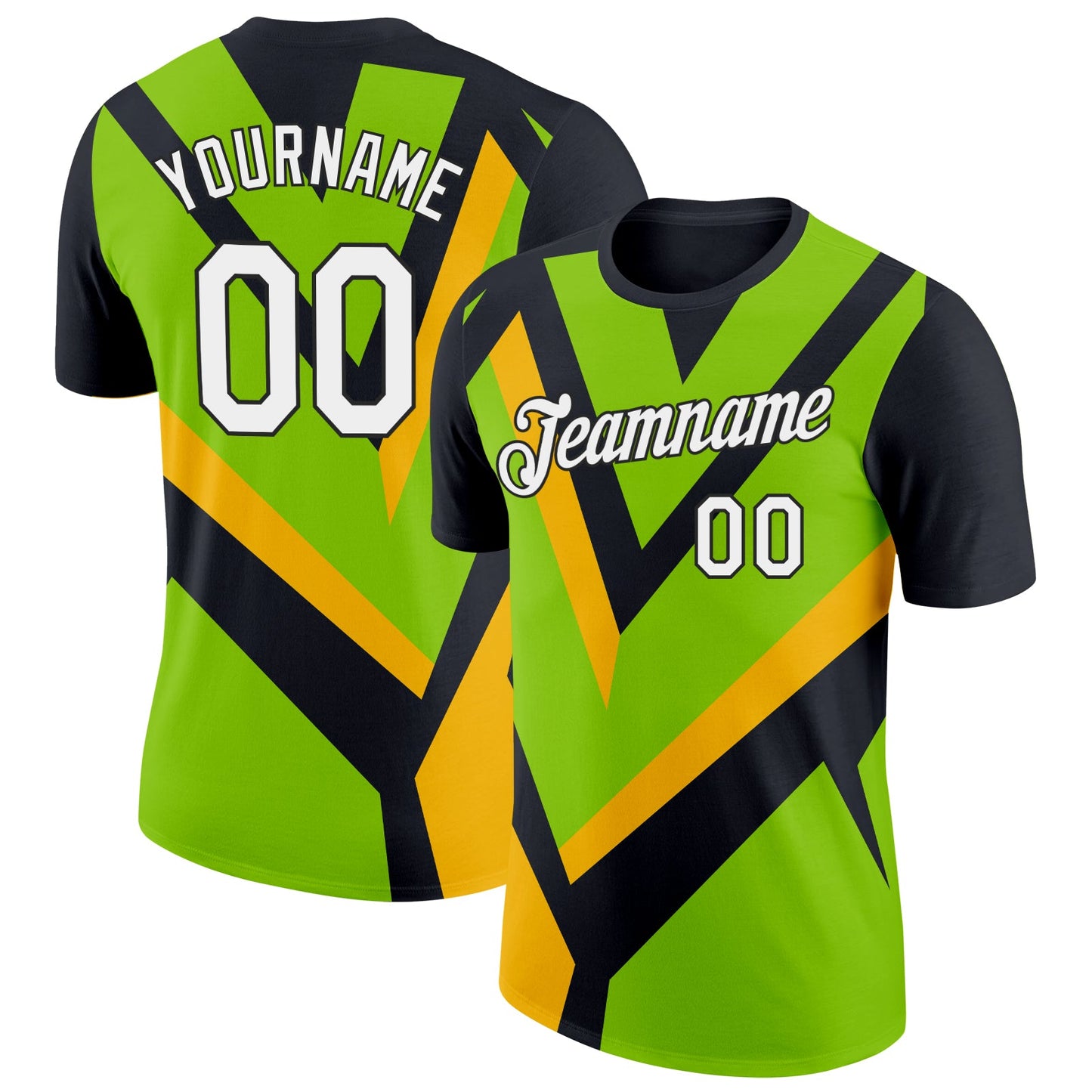 Custom Black Neon Green-Gold 3D Esports Performance T-Shirt - Main View