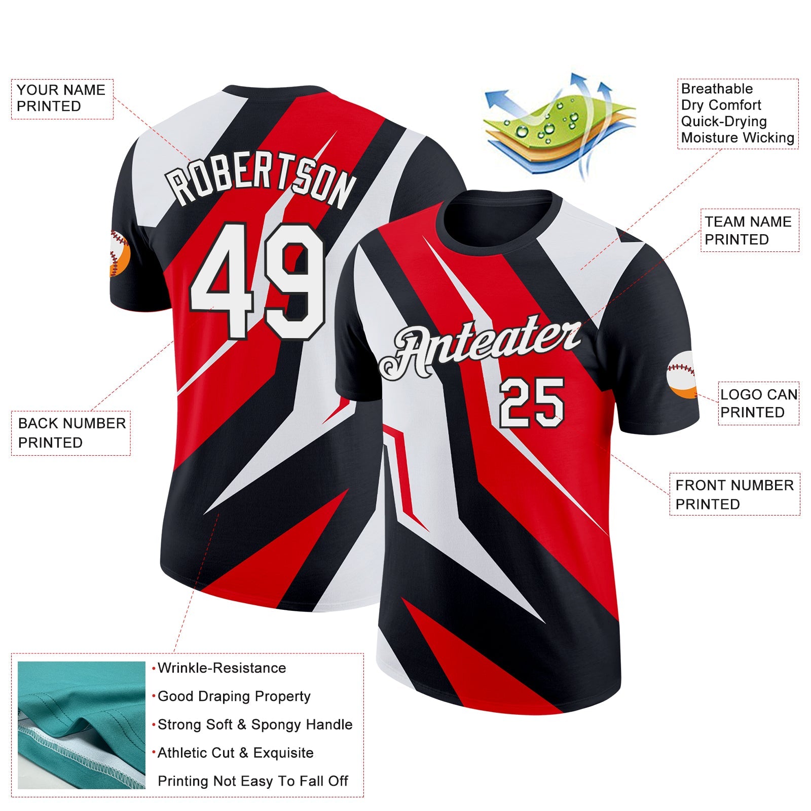 Custom Black White-Fire Red 3D Esports Performance T-Shirt view 2