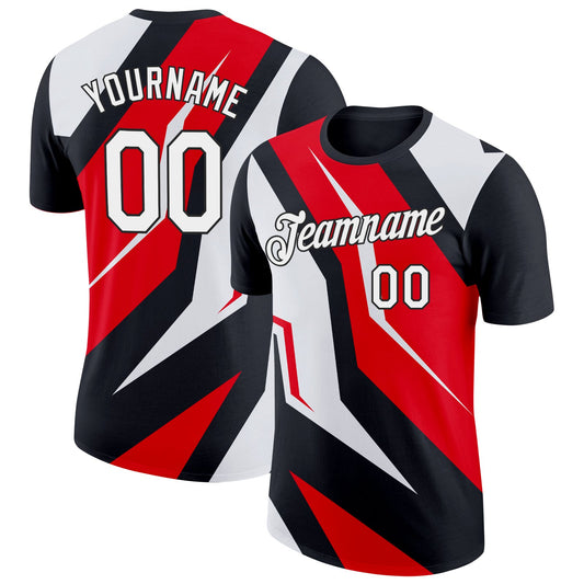 Custom Black White-Fire Red 3D Esports Performance T-Shirt - Main View