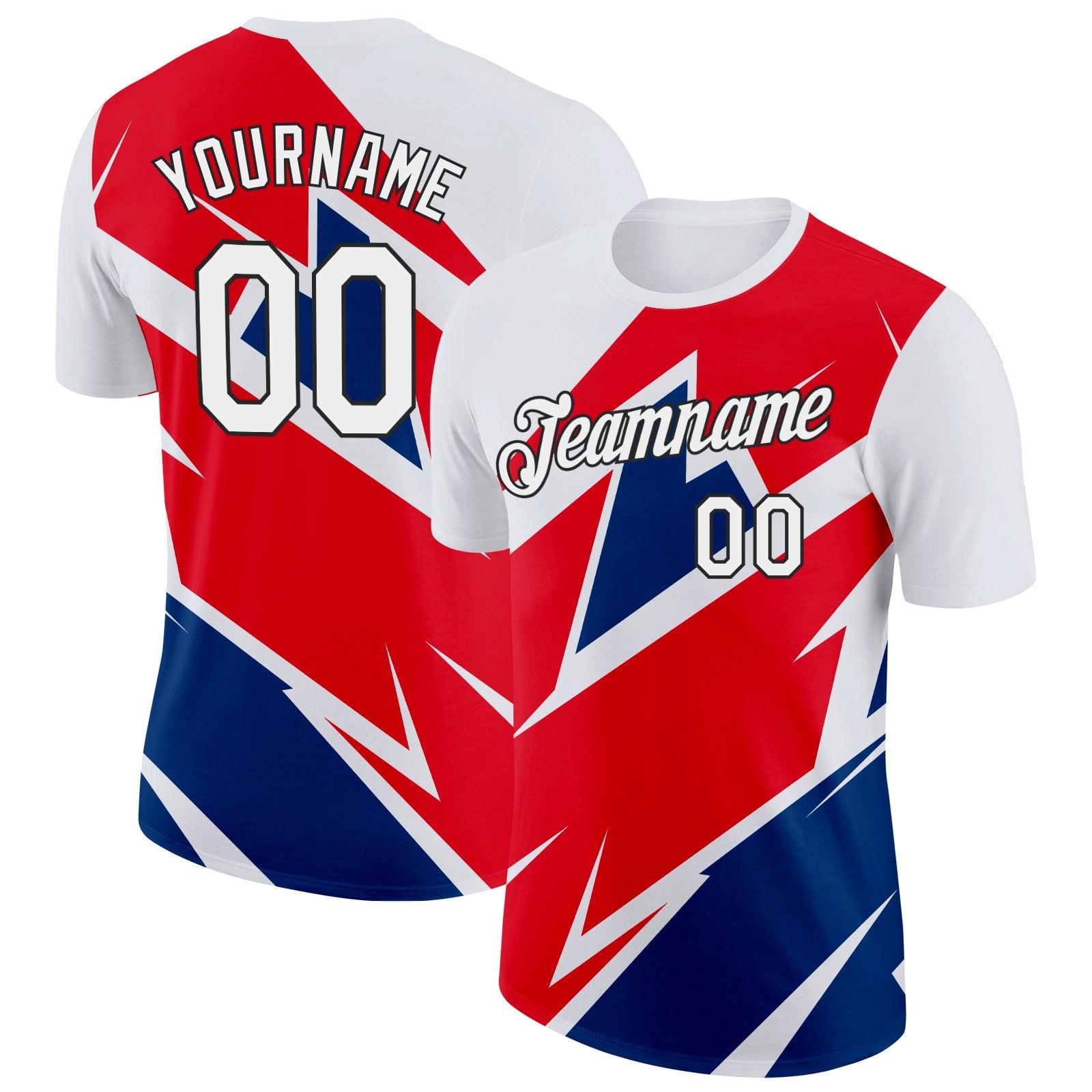 Custom White Fire Red US Navy Blue-Black 3D Esports Performance T-Shirt - Main View