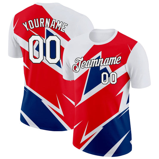 Custom White Fire Red US Navy Blue-Black 3D Esports Performance T-Shirt - Main View