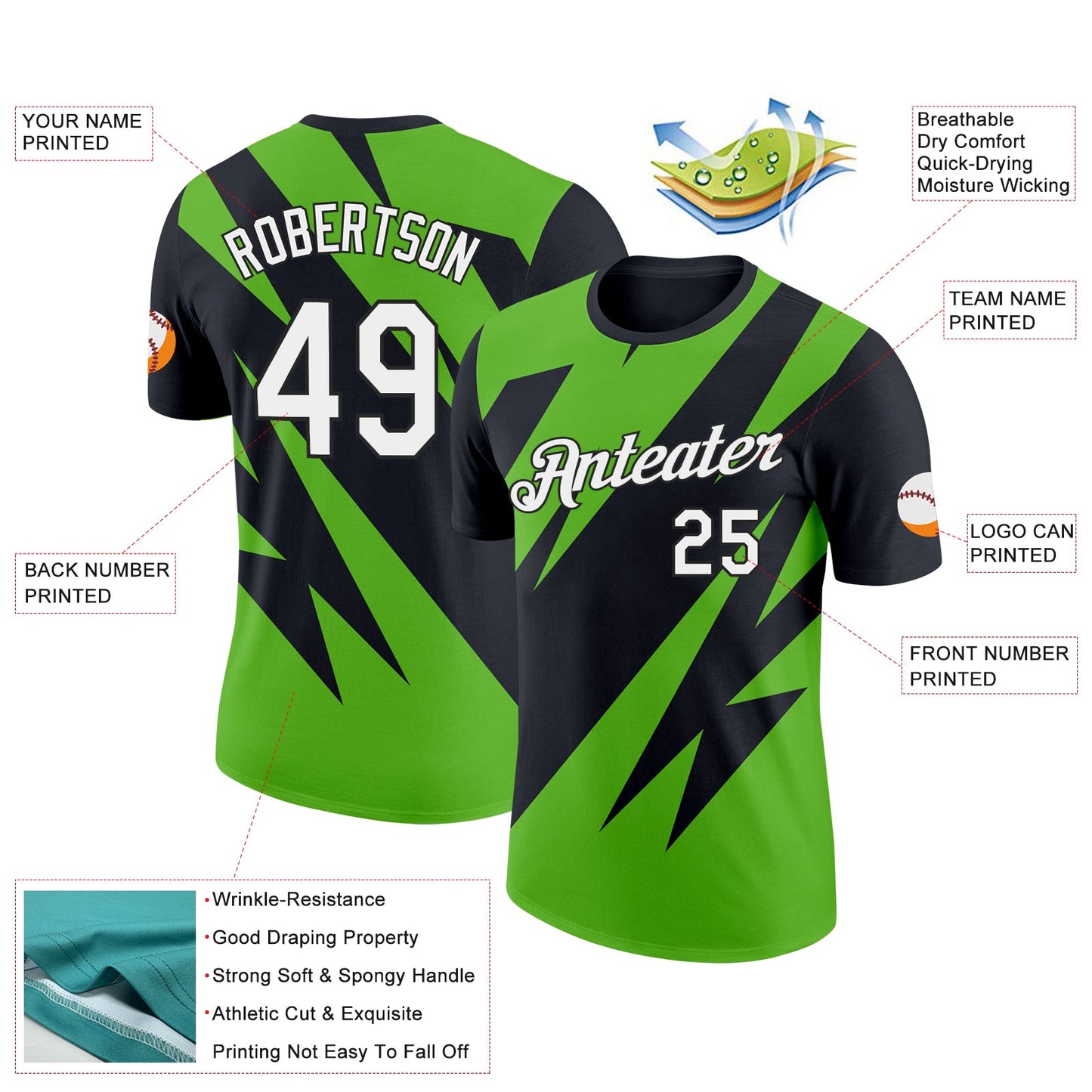 Custom Black White-Aurora Green 3D Esports Performance T-Shirt view 2
