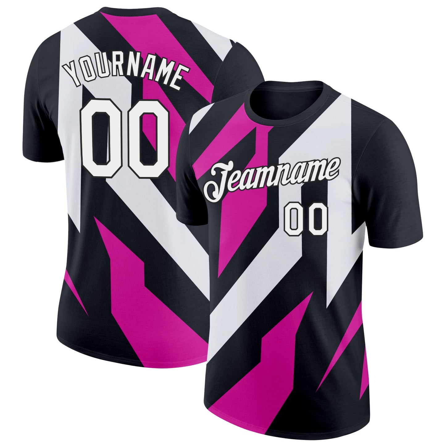 Custom Black White-Hot Pink 3D Esports Performance T-Shirt - Main View
