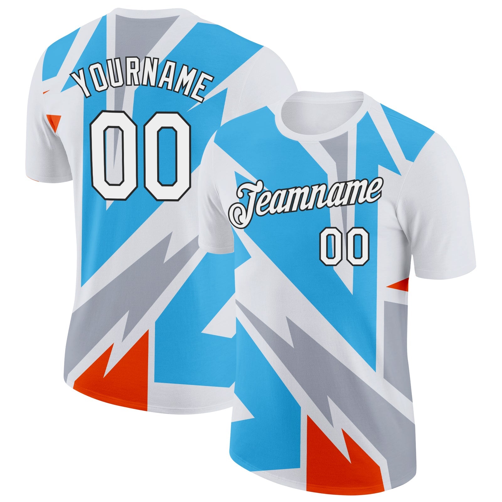 Custom White Sky Blue Orange-Gray 3D Esports Performance T-Shirt - Main View