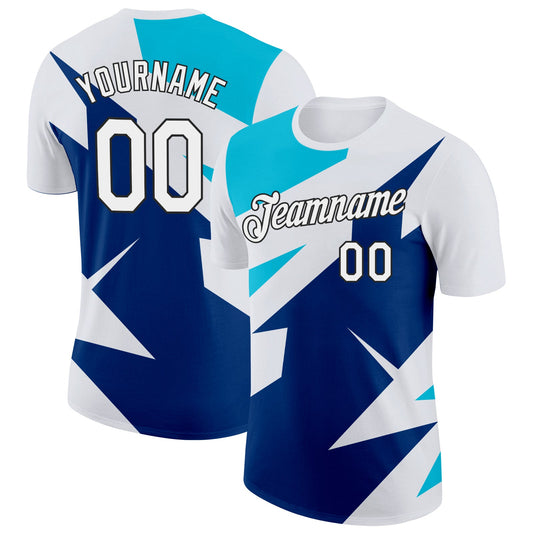 Custom White Lakes Blue US Navy Blue-Black 3D Esports Performance T-Shirt - Main View