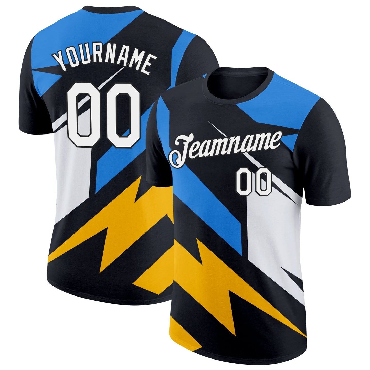 Custom Black Powder Blue-Gold 3D Esports Performance T-Shirt - Main View