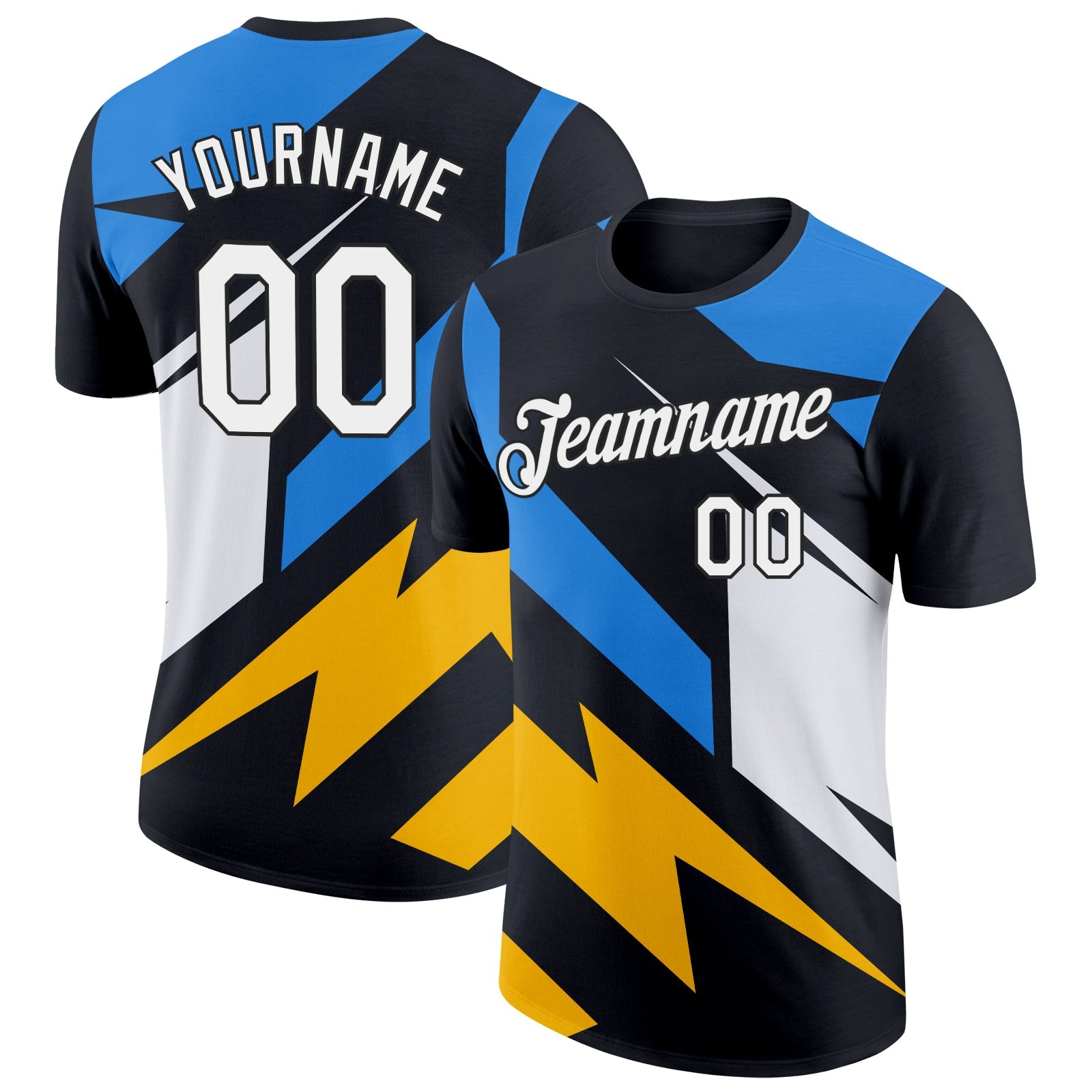 Custom Black Powder Blue-Gold 3D Esports Performance T-Shirt - Main View