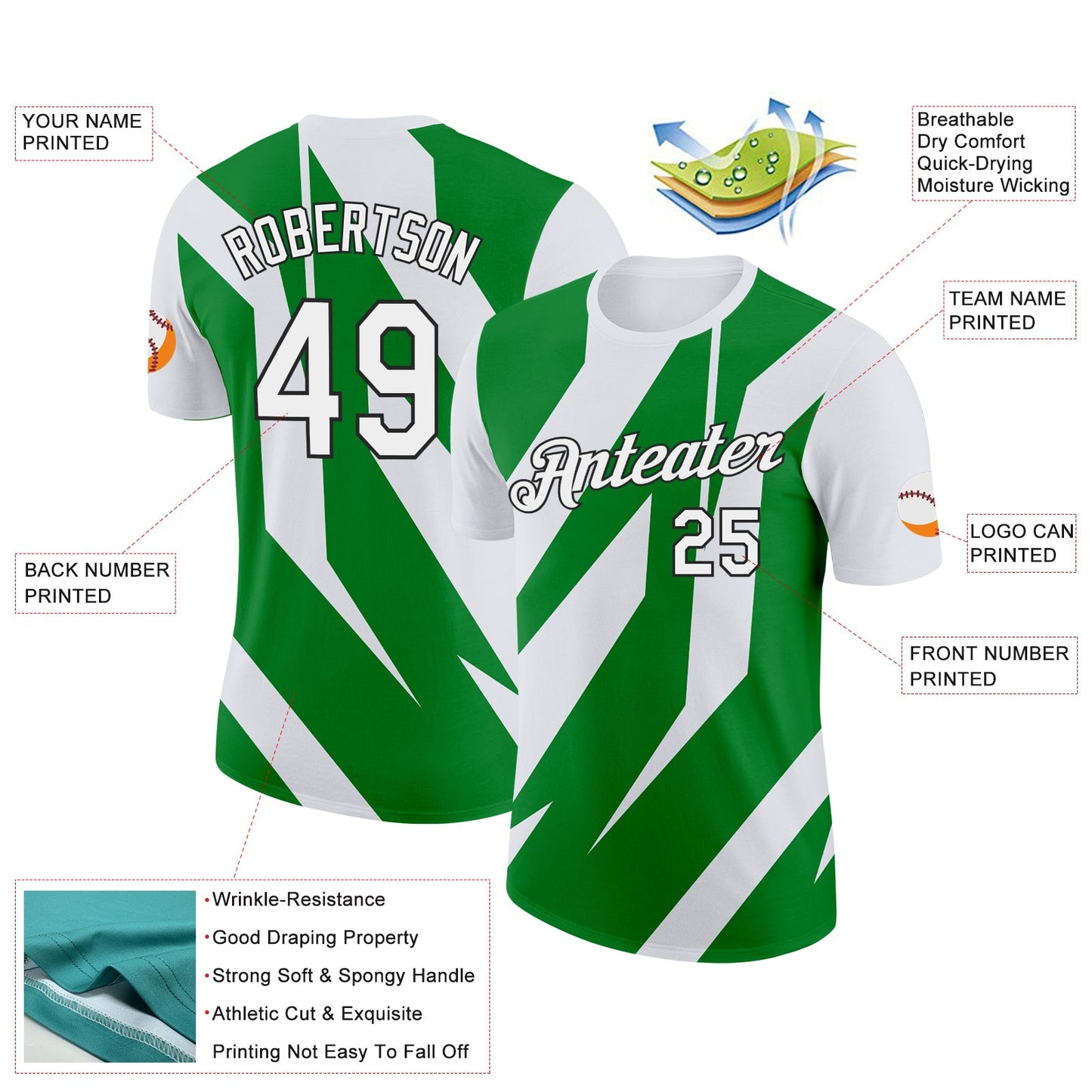 Custom White Grass Green-Black 3D Esports Performance T-Shirt view 2