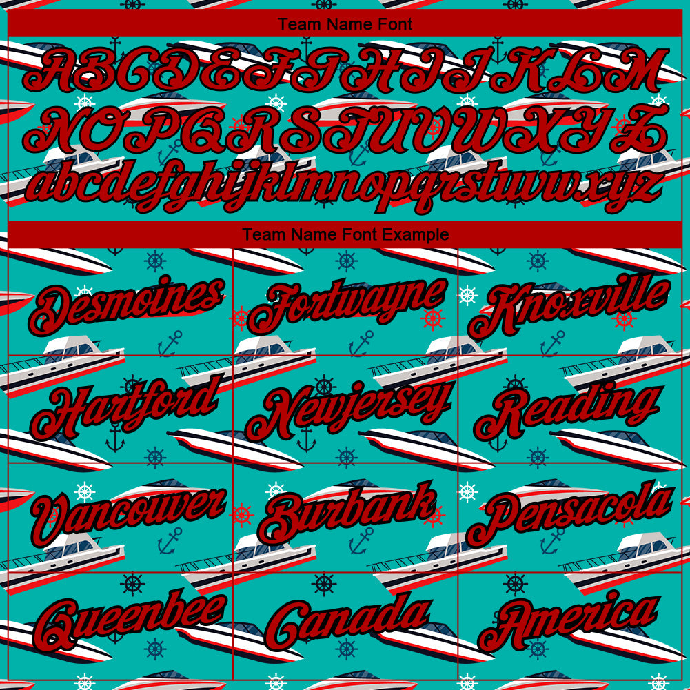 Custom Aqua Red-Black 3D Pattern Design Sailing Cruise Ship Columbus Day Performance T-Shirt view 3