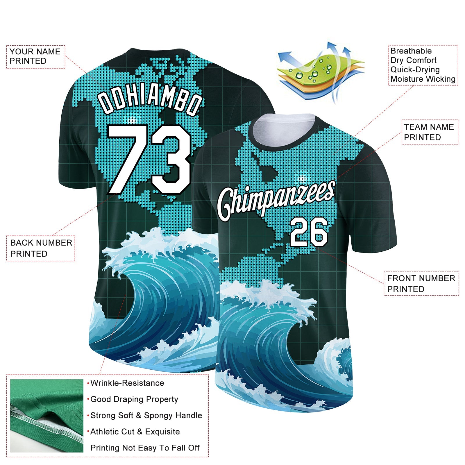 Custom Midnight Green White-Black 3D Pattern Design Travel Sailing Columbus Day Performance T-Shirt view 2