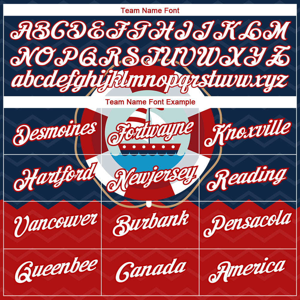 Custom Navy White-Red 3D Pattern Design Sailing Ship Columbus Day Performance T-Shirt view 3
