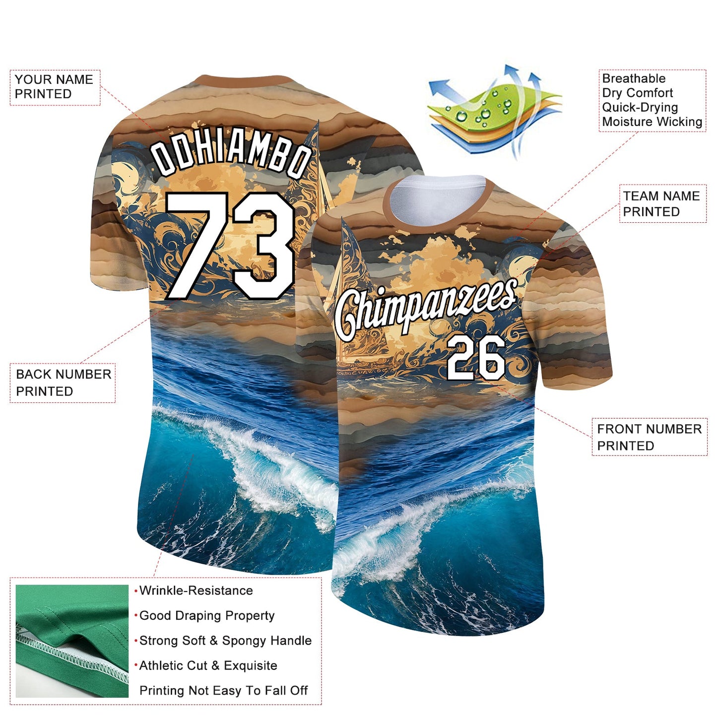 Custom Old Gold White-Black 3D Pattern Design Sailing Ship Columbus Day Performance T-Shirt view 2