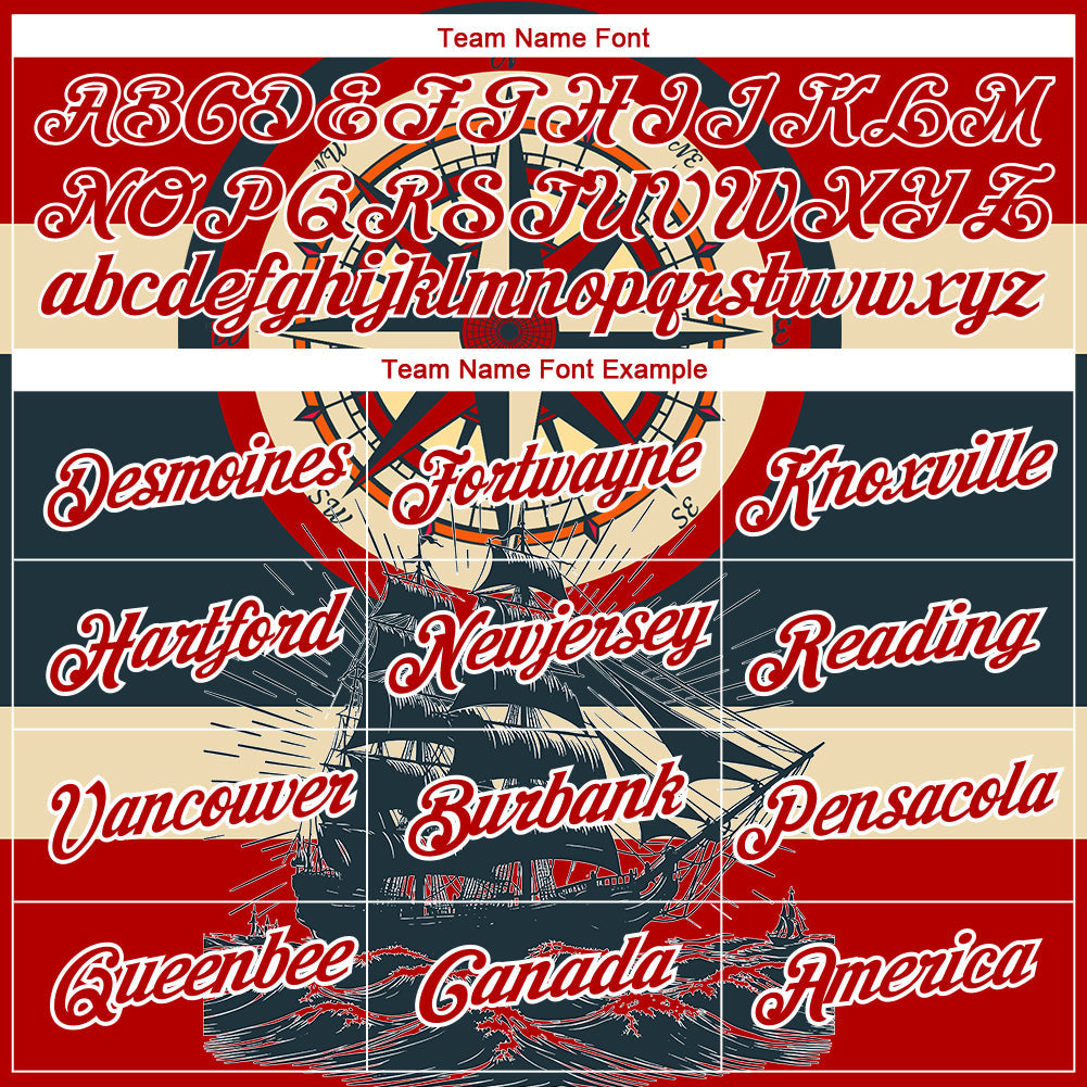 Custom Red White 3D Pattern Design Sailing Ship Compass Columbus Day Performance T-Shirt view 3