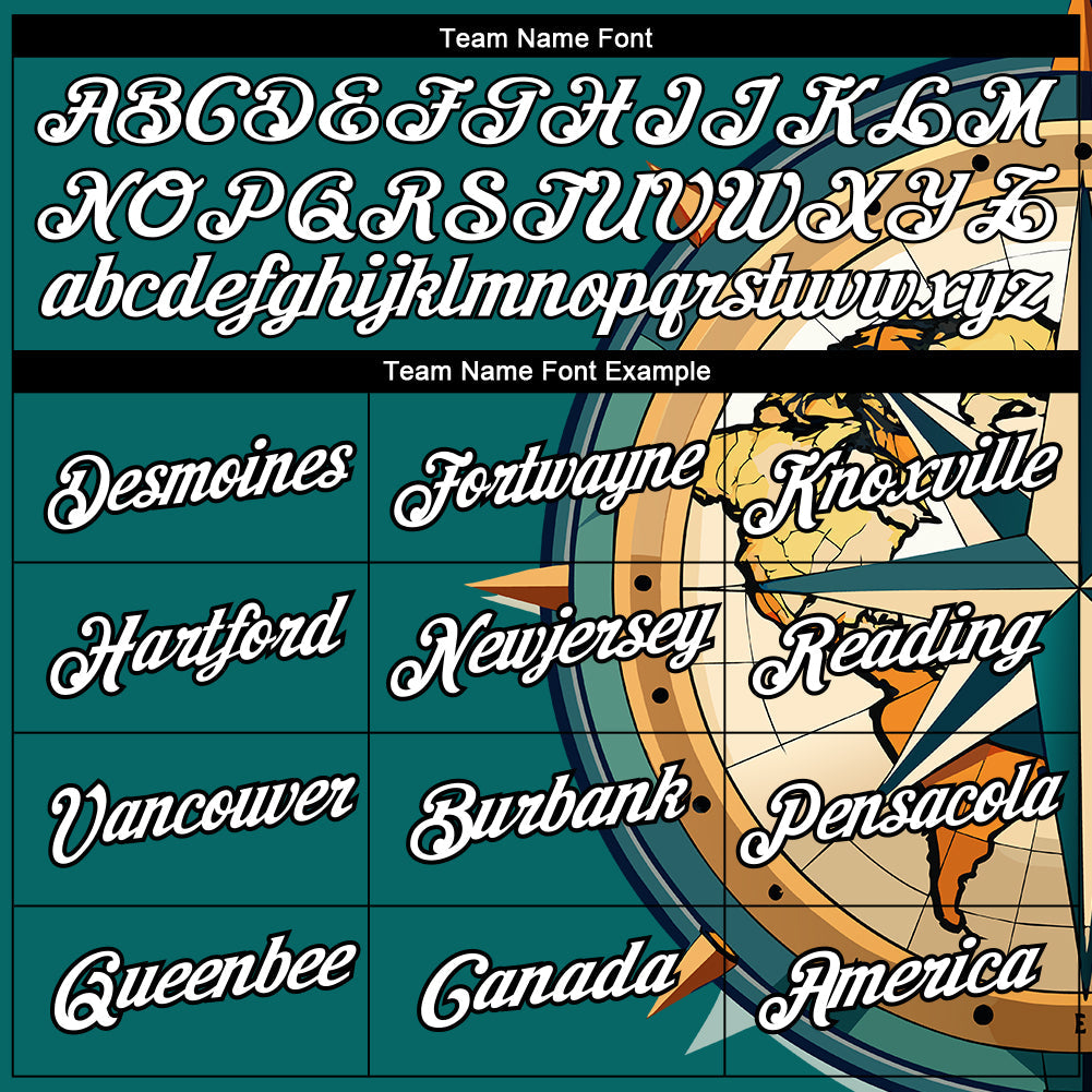 Custom Teal White-Black 3D Pattern Design Sailing Ship Compass Columbus Day Performance T-Shirt view 3