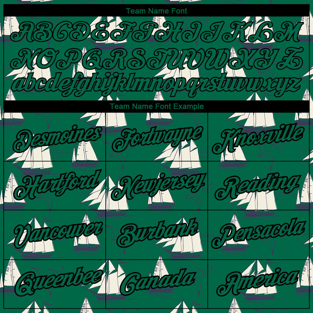 Custom Kelly Green Black 3D Pattern Design Sailing Ship Columbus Day Performance T-Shirt view 3