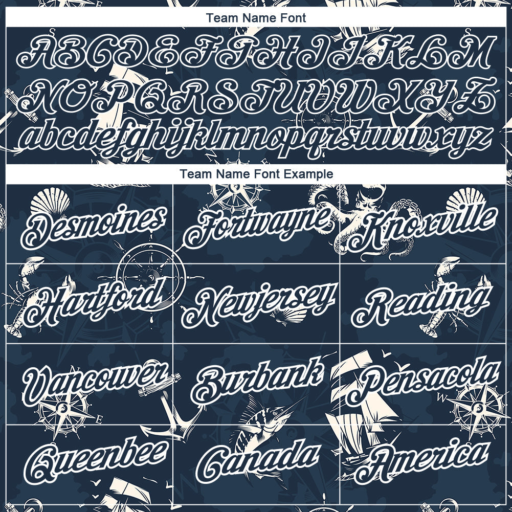 Custom Navy White 3D Pattern Design Sailing Ship Wheel Compass Columbus Day Performance T-Shirt view 3