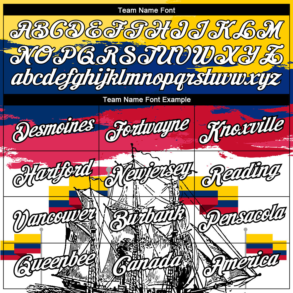 Custom Gold Royal Red-Black 3D Pattern Design Sailing Ship Columbus Day Colombian Flag Performance T-Shirt view 3