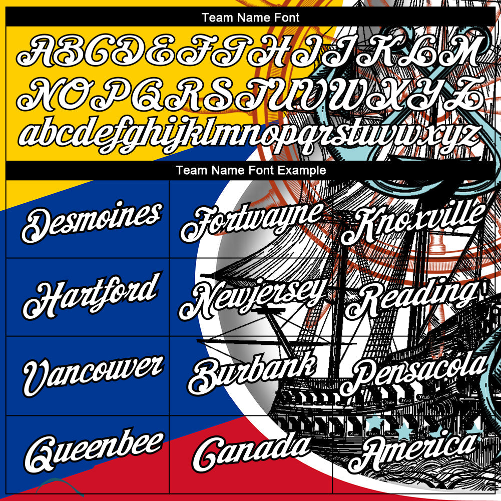 Custom Gold Royal Red-Black 3D Pattern Design Sailing Ship Columbus Day Colombian Flag Performance T-Shirt view 3