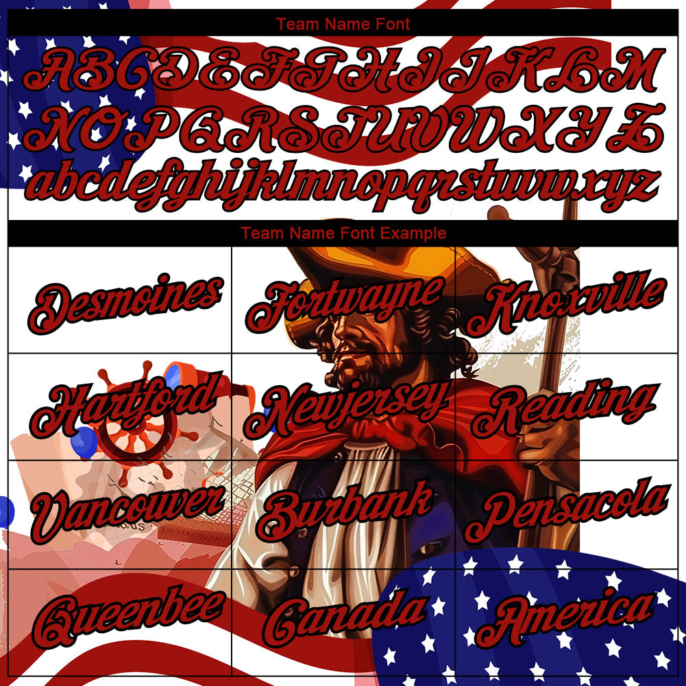 Custom White Red-Black 3D Pattern Design Sailing Ship Wheel Columbus Day American Flag Performance T-Shirt view 3