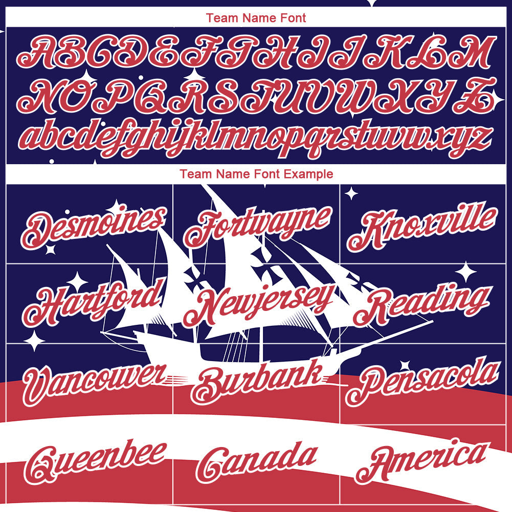 Custom Navy Red-White 3D Pattern Design Sailing Ship Columbus Day American Flag Performance T-Shirt view 3