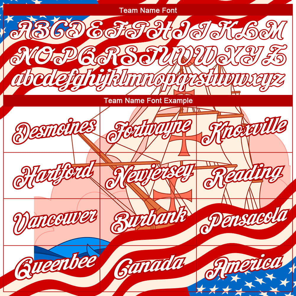 Custom City Cream White-Red 3D Pattern Design Sailing Ship Columbus Day American Flag Performance T-Shirt view 3
