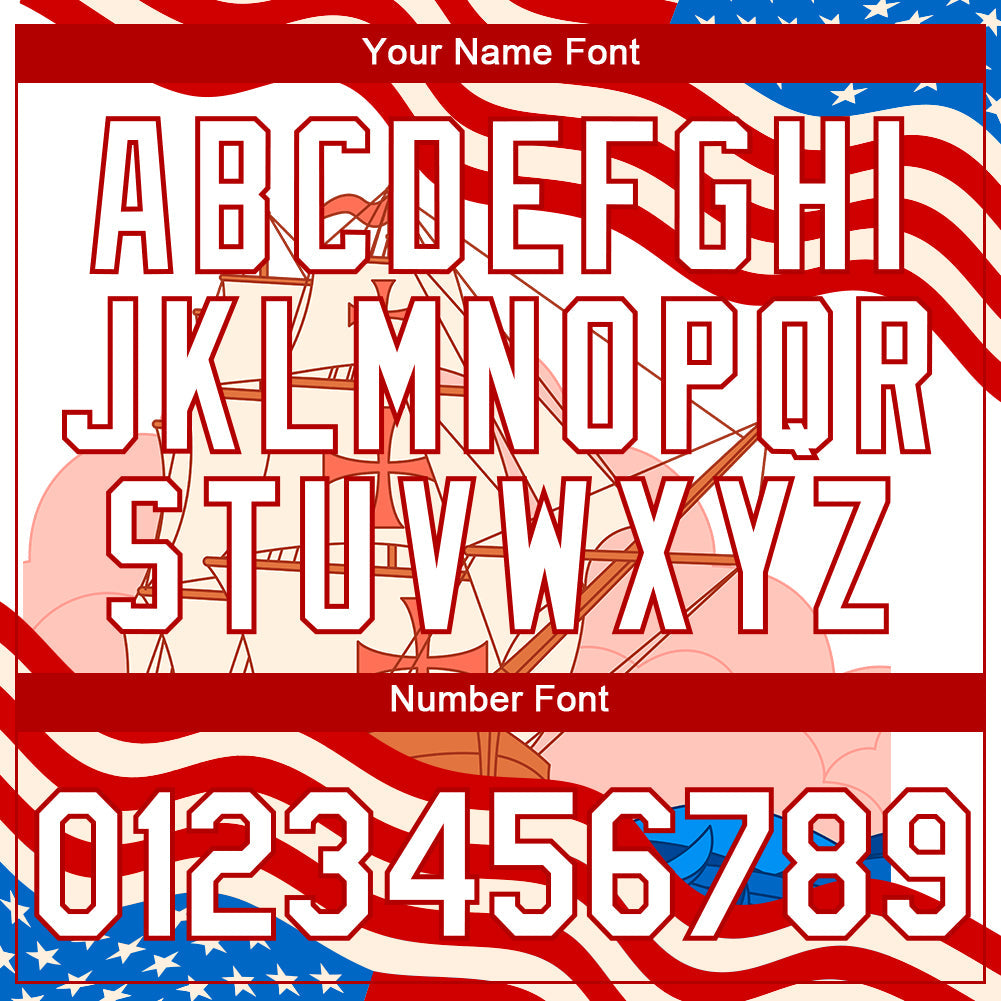 Custom City Cream White-Red 3D Pattern Design Sailing Ship Columbus Day American Flag Performance T-Shirt view 4