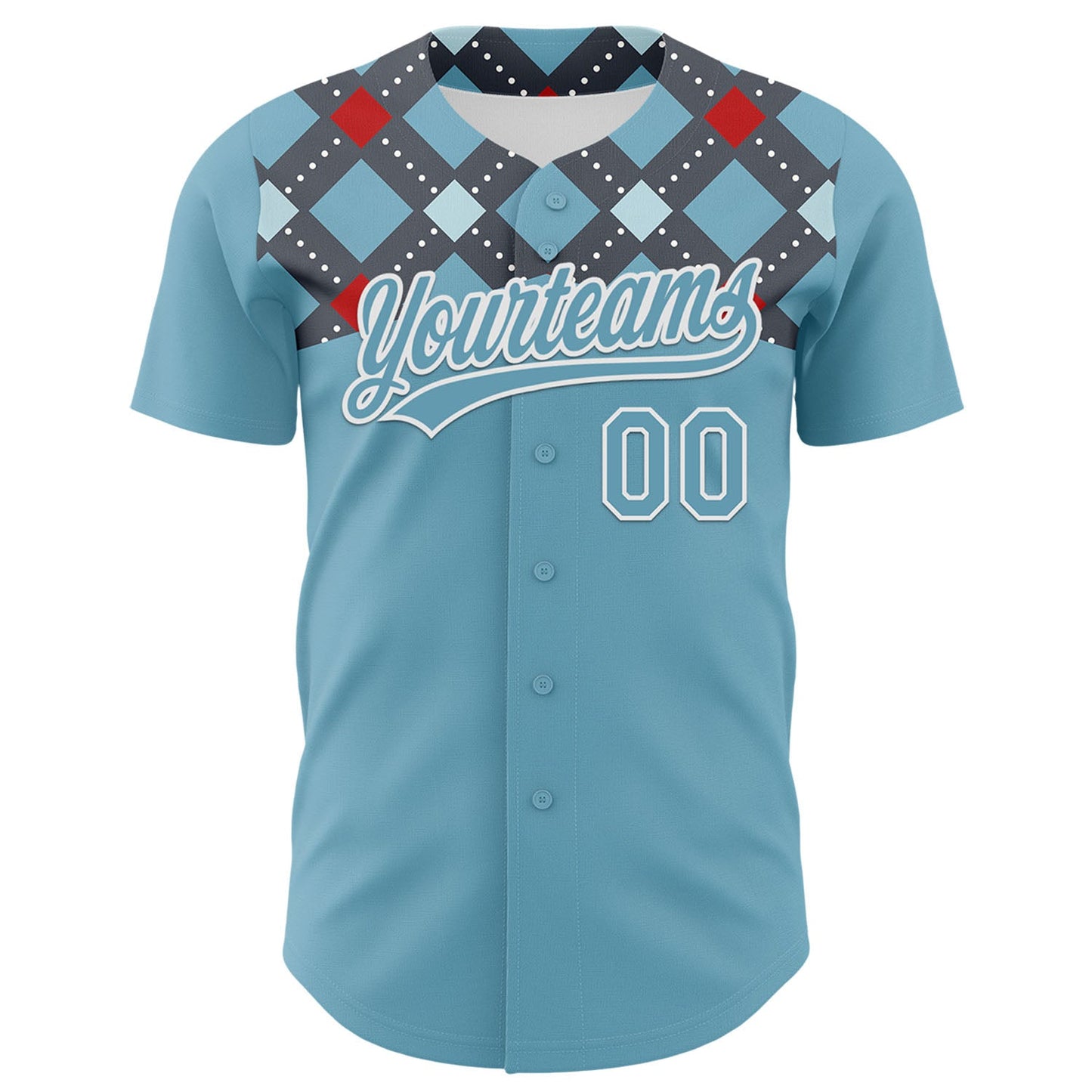 Custom Shadow Blue White 3D Pattern Design Father's Day Mustache Authentic Baseball Jersey view 2