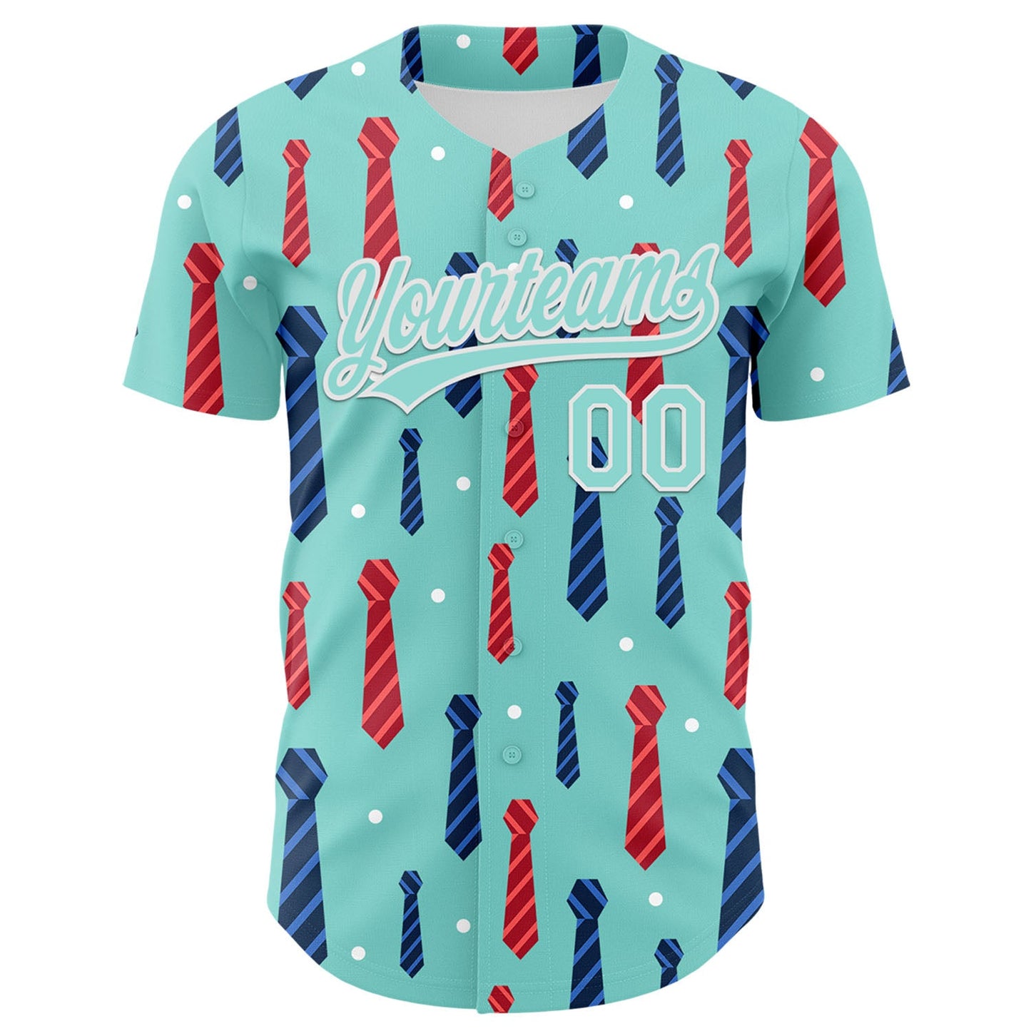 Custom Ice Blue White 3D Pattern Design Father's Day Tie Authentic Baseball Jersey view 2