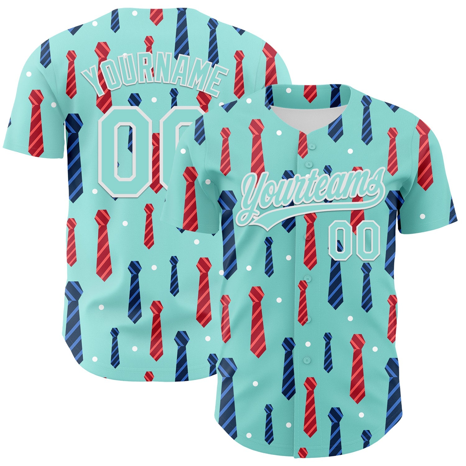 Custom Ice Blue White 3D Pattern Design Father's Day Tie Authentic Baseball Jersey - Main View