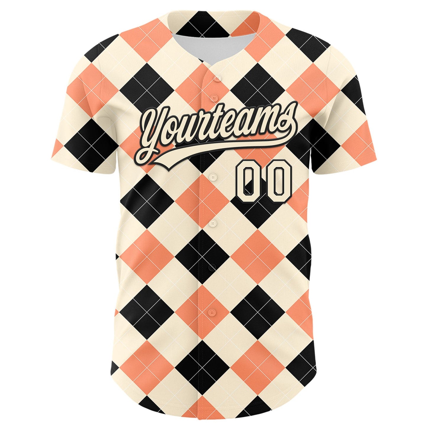 Custom Cream Black 3D Pattern Design Father's Day Mustache Authentic Baseball Jersey view 2
