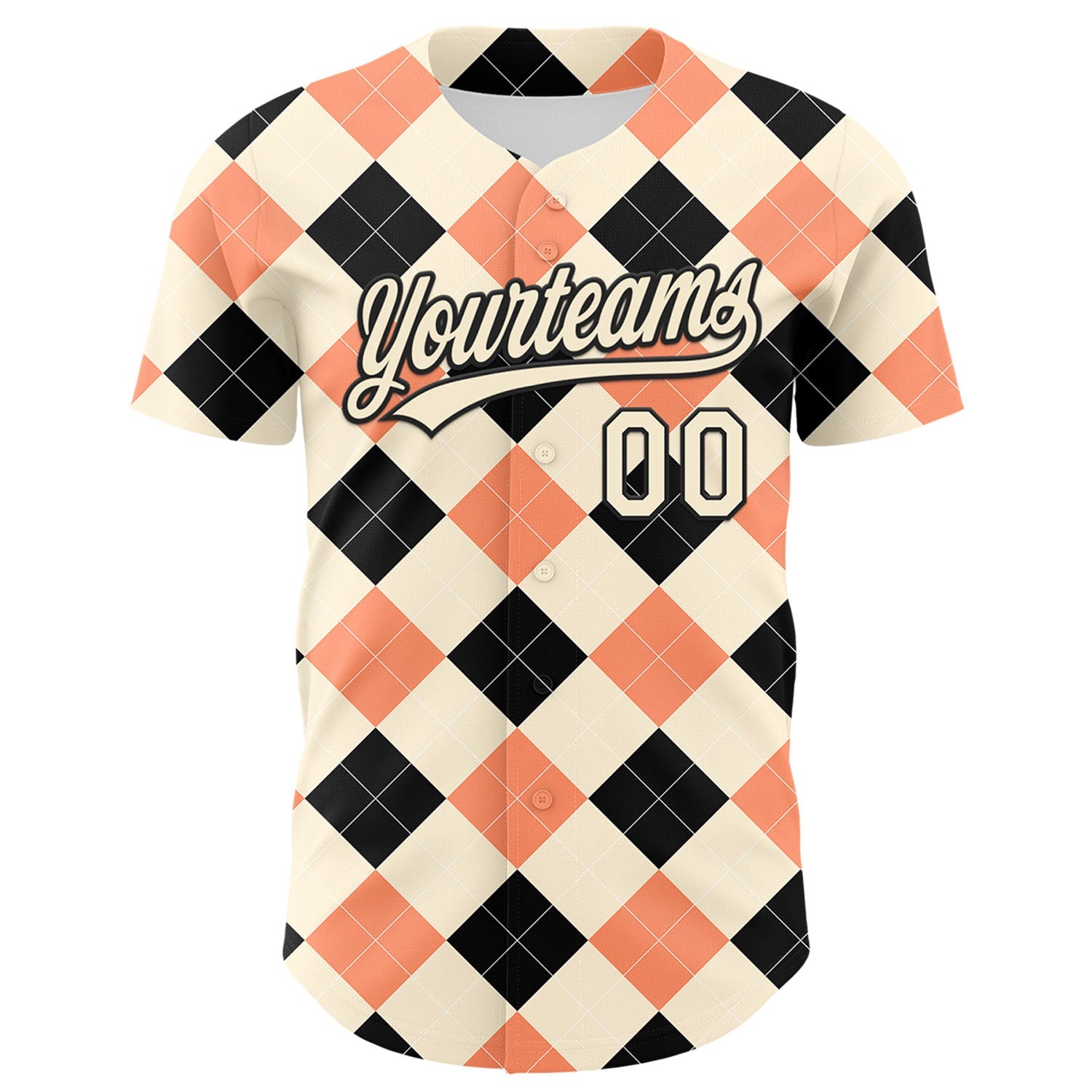 Custom Cream Black 3D Pattern Design Father's Day Mustache Authentic Baseball Jersey view 2