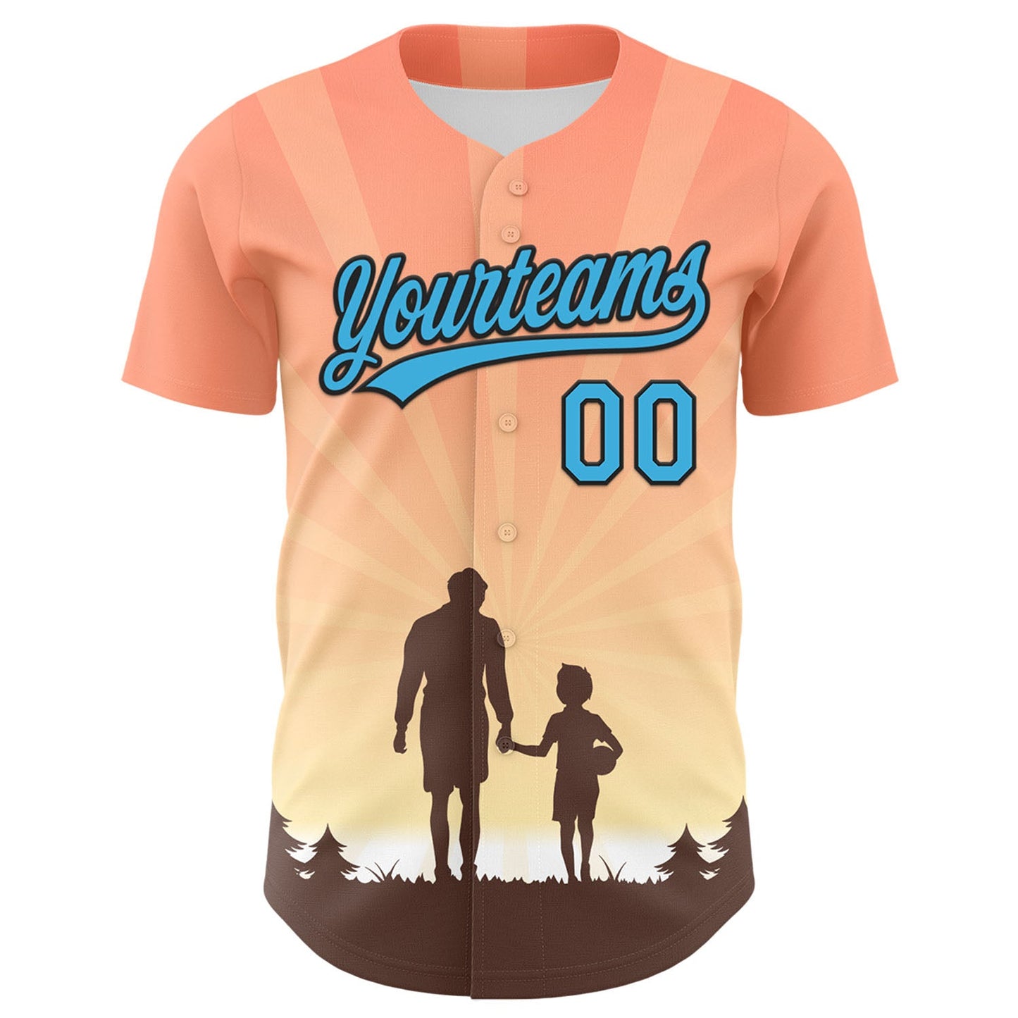 Custom Medium Pink Sky Blue-Black 3D Pattern Design Father's Day Family Love Authentic Baseball Jersey view 2