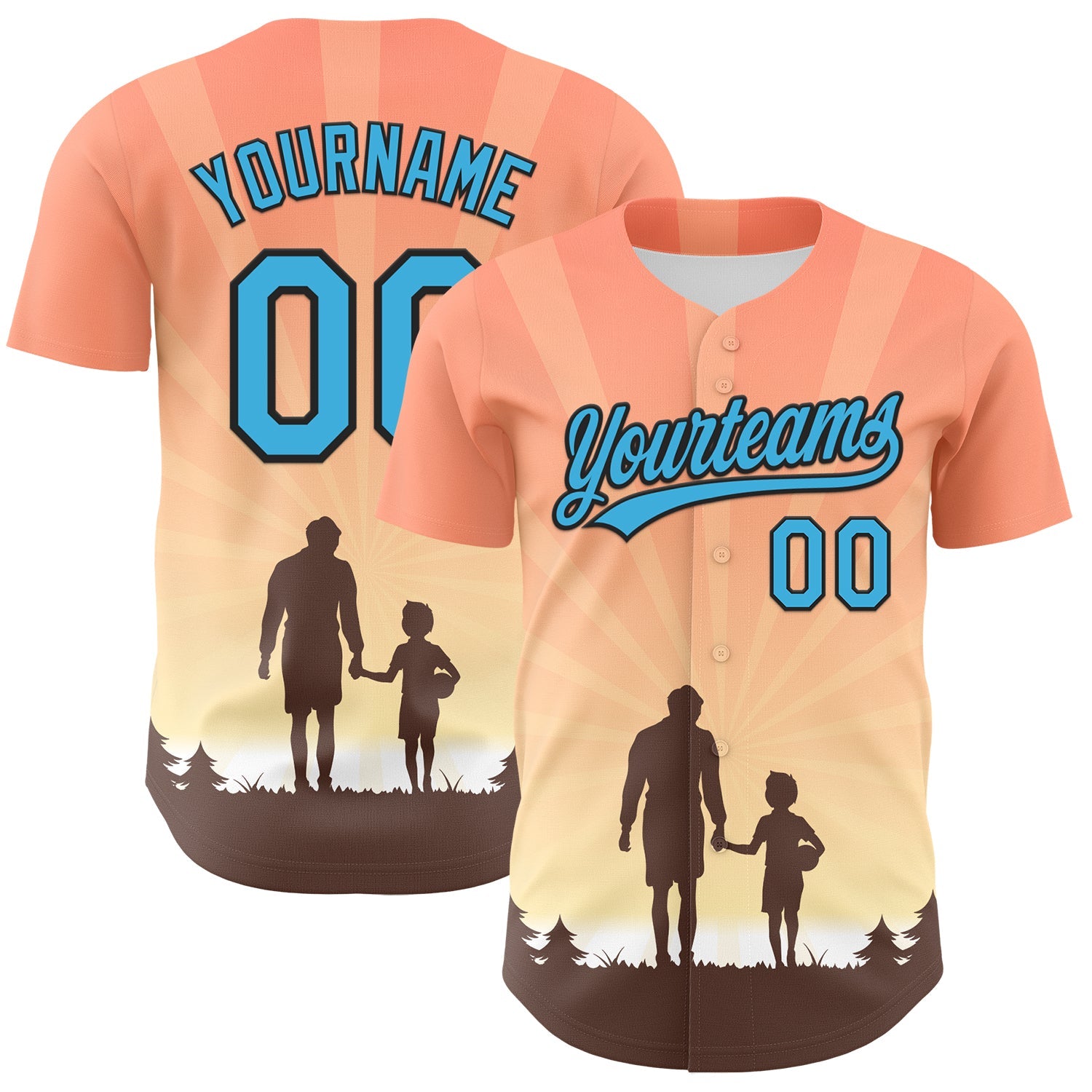 Custom Medium Pink Sky Blue-Black 3D Pattern Design Father's Day Family Love Authentic Baseball Jersey - Main View