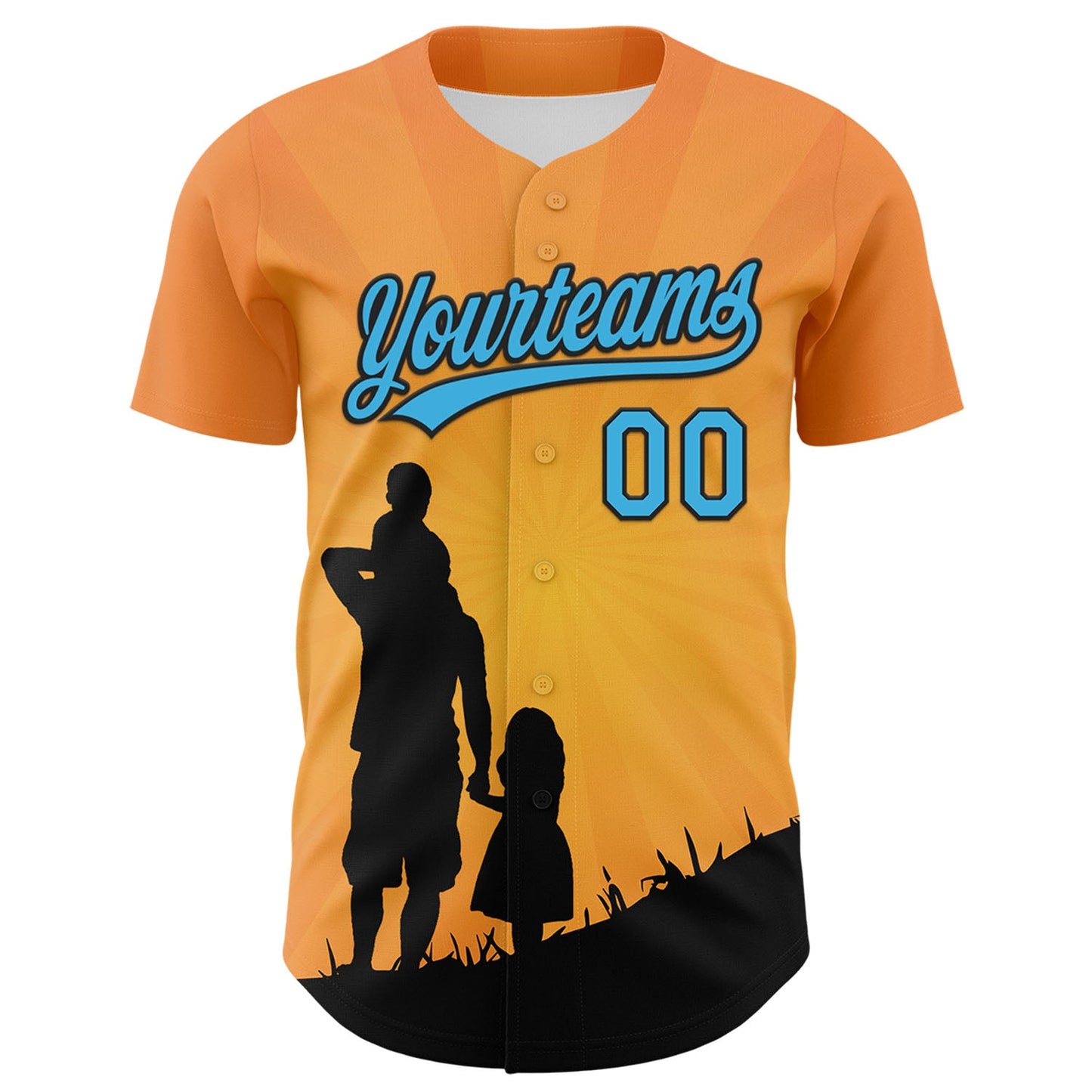 Custom Bay Orange Sky Blue-Black 3D Pattern Design Father's Day Family Love Authentic Baseball Jersey view 2
