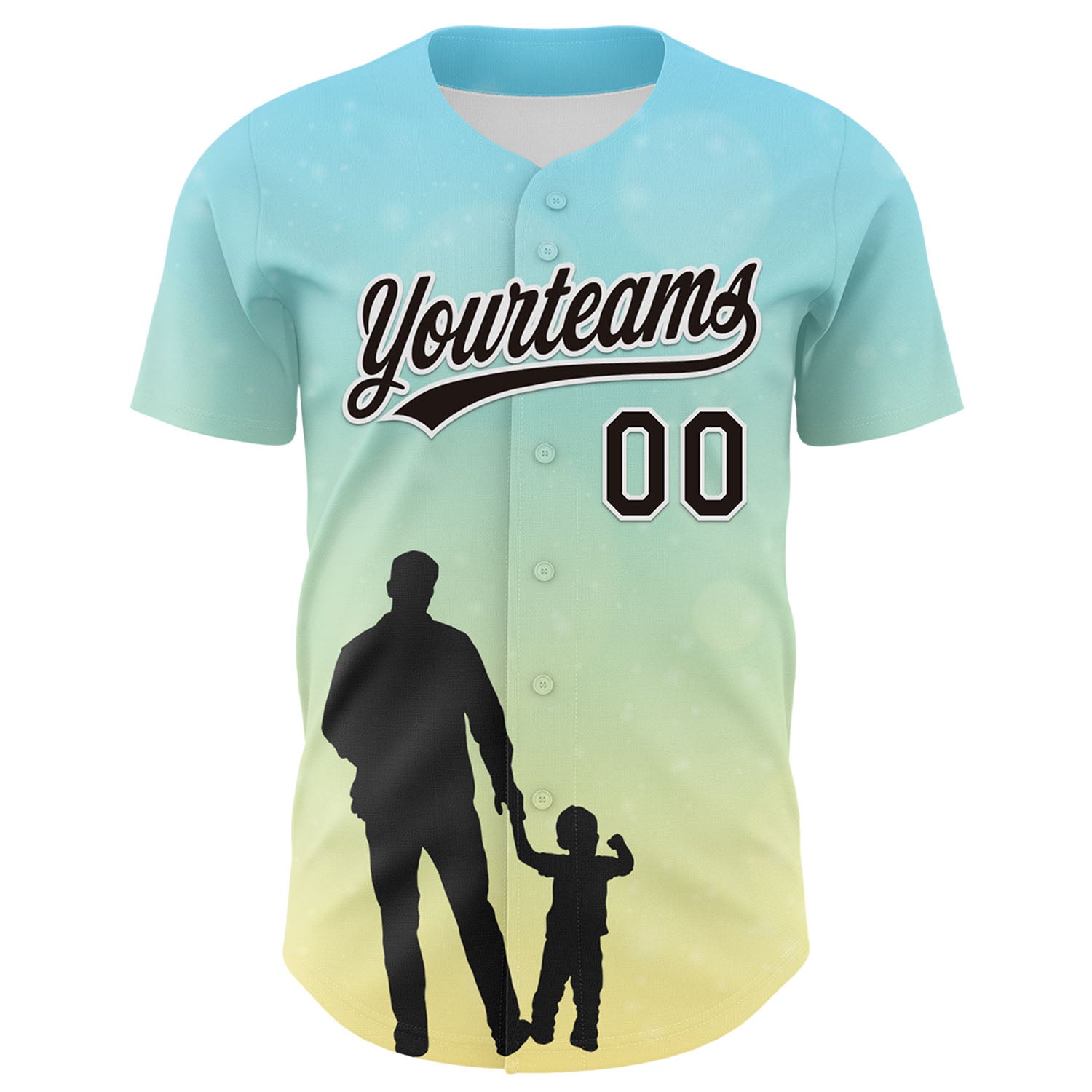 Custom Ice Blue Black-White 3D Pattern Design Father's Day Family Love Authentic Baseball Jersey view 2