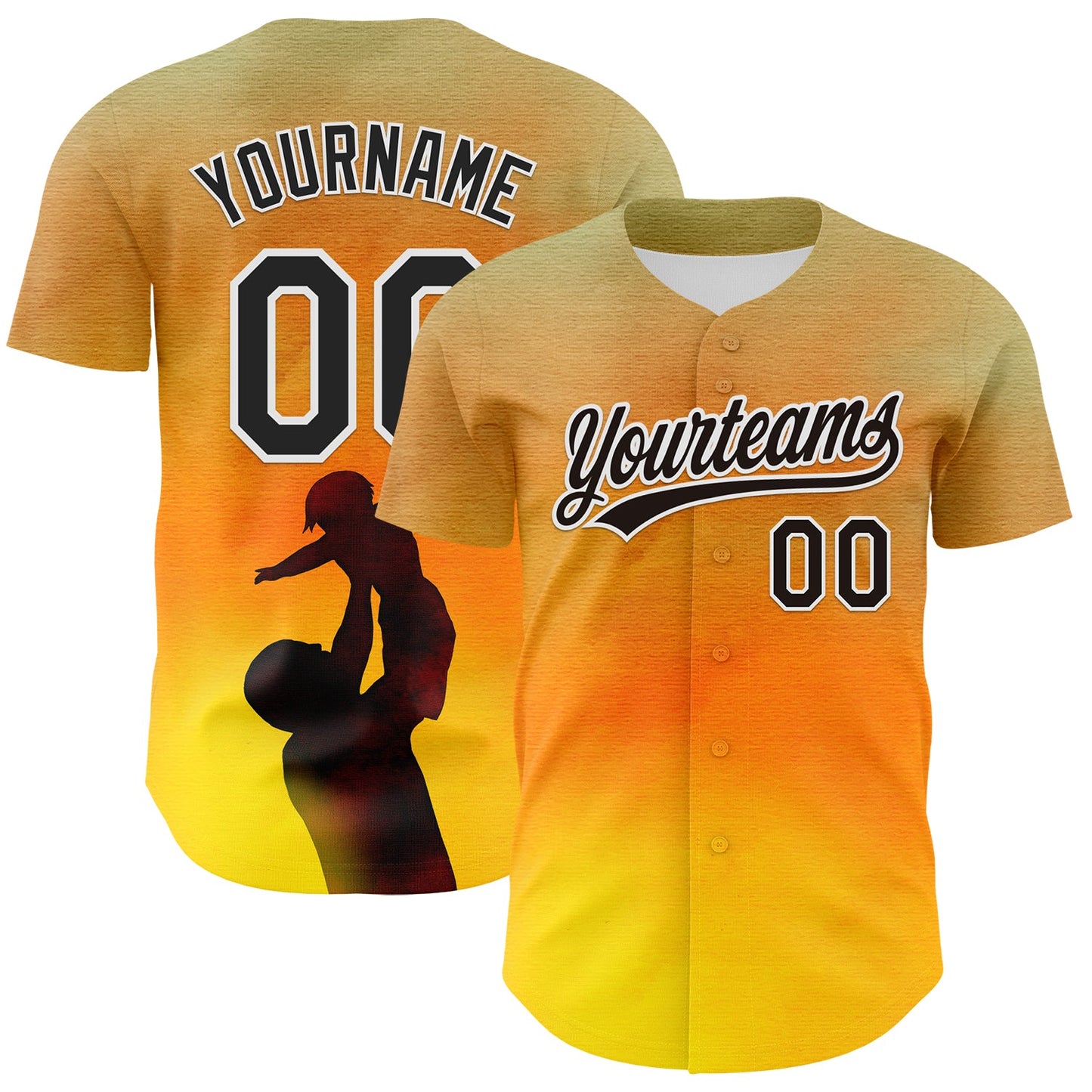 Custom Old Gold Black-White 3D Pattern Design Father's Day Family Love Authentic Baseball Jersey - Main View