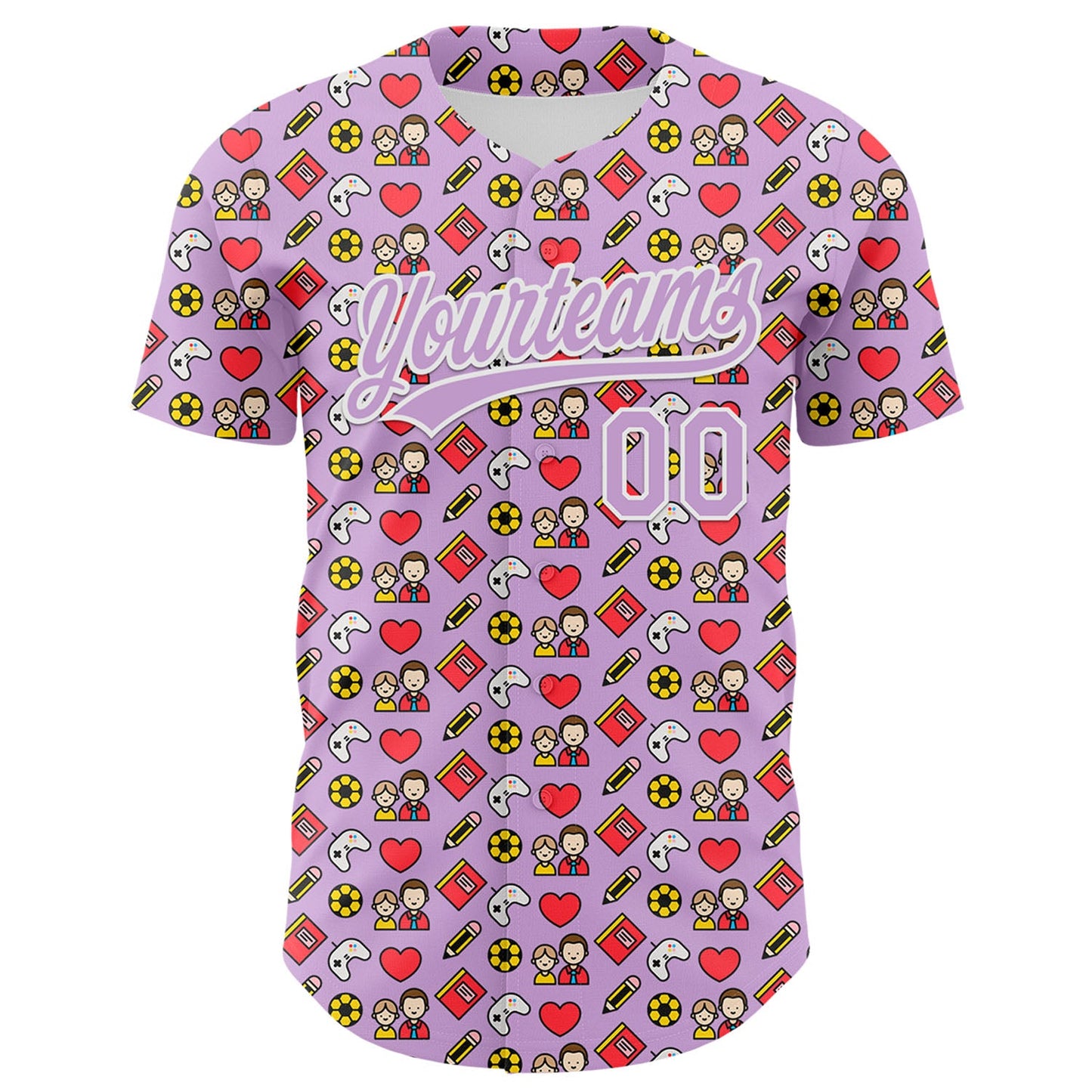 Custom Light Purple White 3D Pattern Design Father's Day Family Love Authentic Baseball Jersey view 2