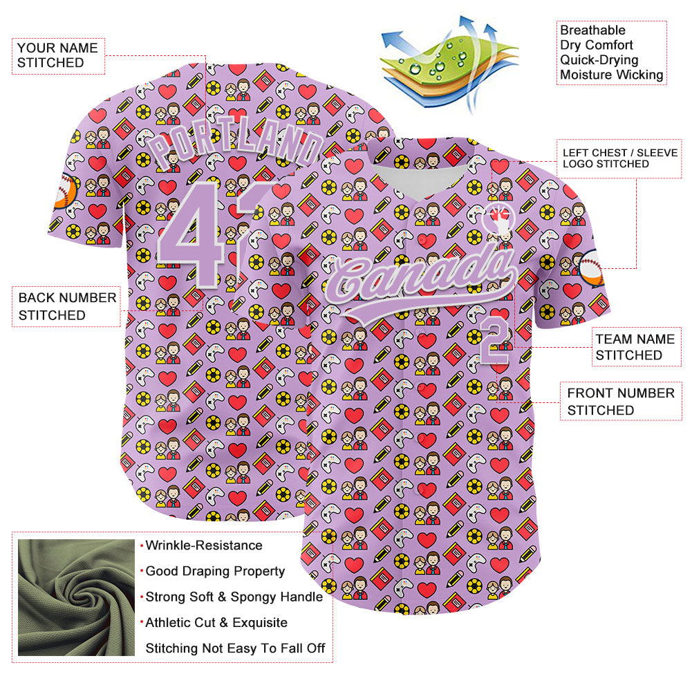 Custom Light Purple White 3D Pattern Design Father's Day Family Love Authentic Baseball Jersey view 3