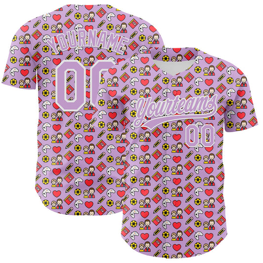 Custom Light Purple White 3D Pattern Design Father's Day Family Love Authentic Baseball Jersey - Main View
