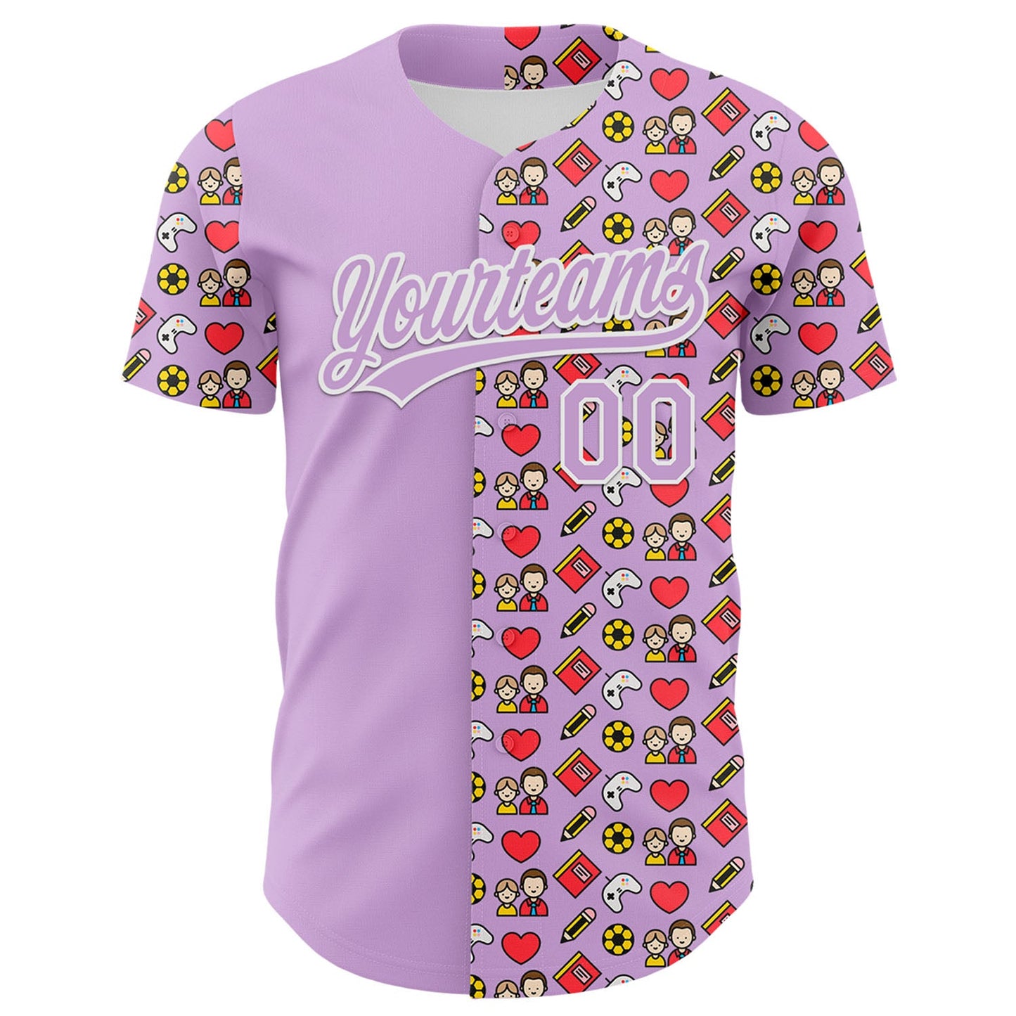 Custom Light Purple White 3D Pattern Design Father's Day Family Love Authentic Baseball Jersey view 2