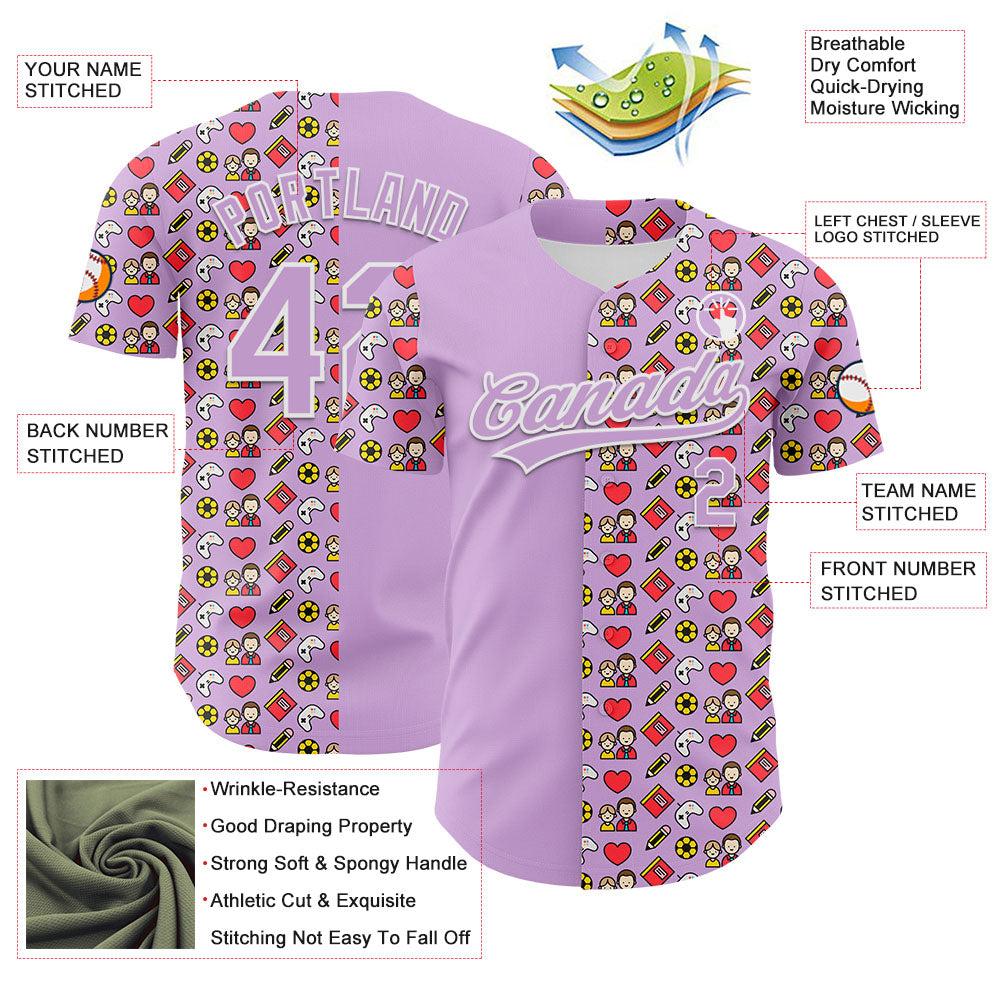 Custom Light Purple White 3D Pattern Design Father's Day Family Love Authentic Baseball Jersey view 3