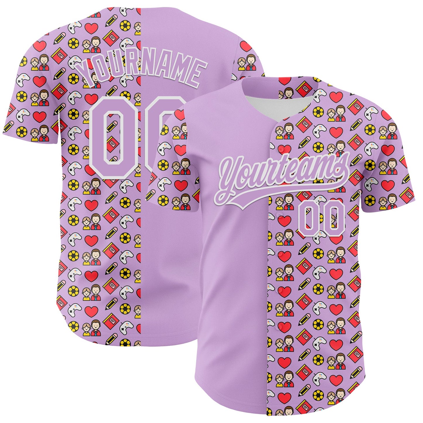 Custom Light Purple White 3D Pattern Design Father's Day Family Love Authentic Baseball Jersey - Main View