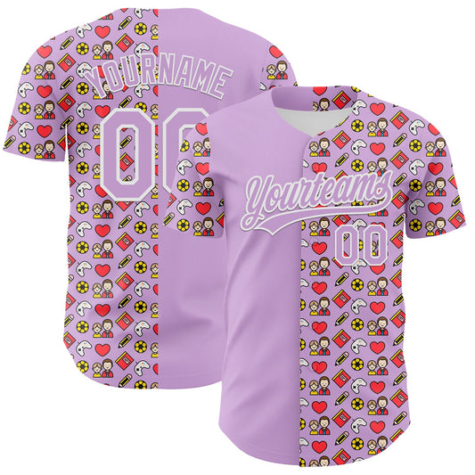 Custom Light Purple White 3D Pattern Design Father's Day Family Love Authentic Baseball Jersey - Main View