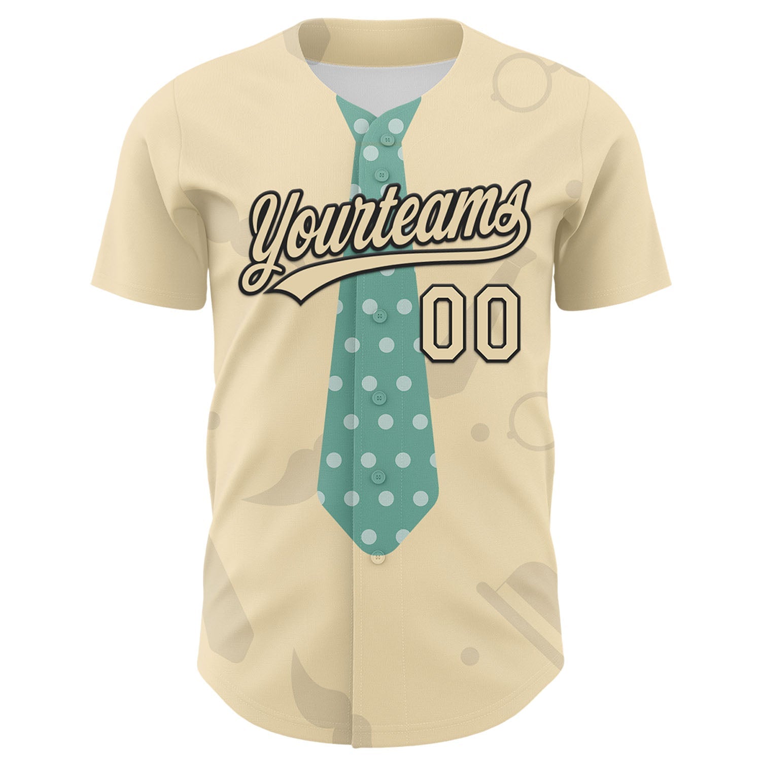 Custom Cream Black 3D Pattern Design Father's Day Tie Authentic Baseball Jersey view 2