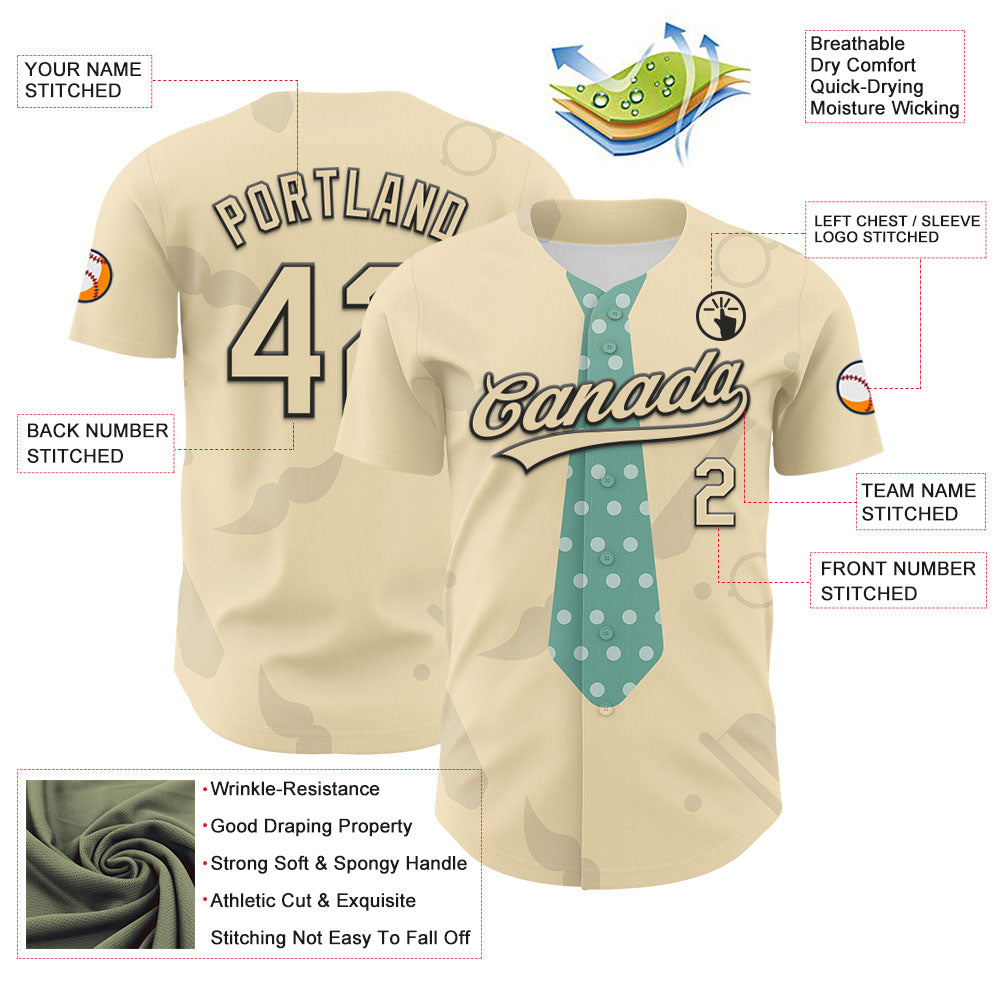 Custom Cream Black 3D Pattern Design Father's Day Tie Authentic Baseball Jersey view 3