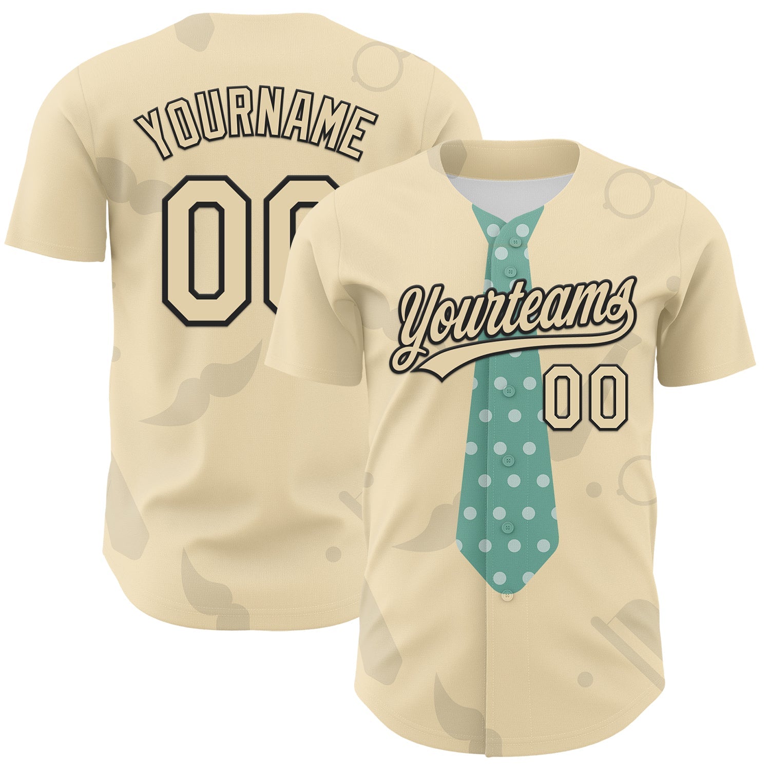 Custom Cream Black 3D Pattern Design Father's Day Tie Authentic Baseball Jersey - Main View