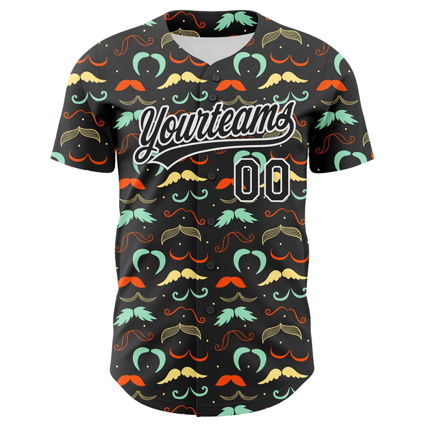 Custom Black White 3D Pattern Design Father's Day Mustache Authentic Baseball Jersey view 2