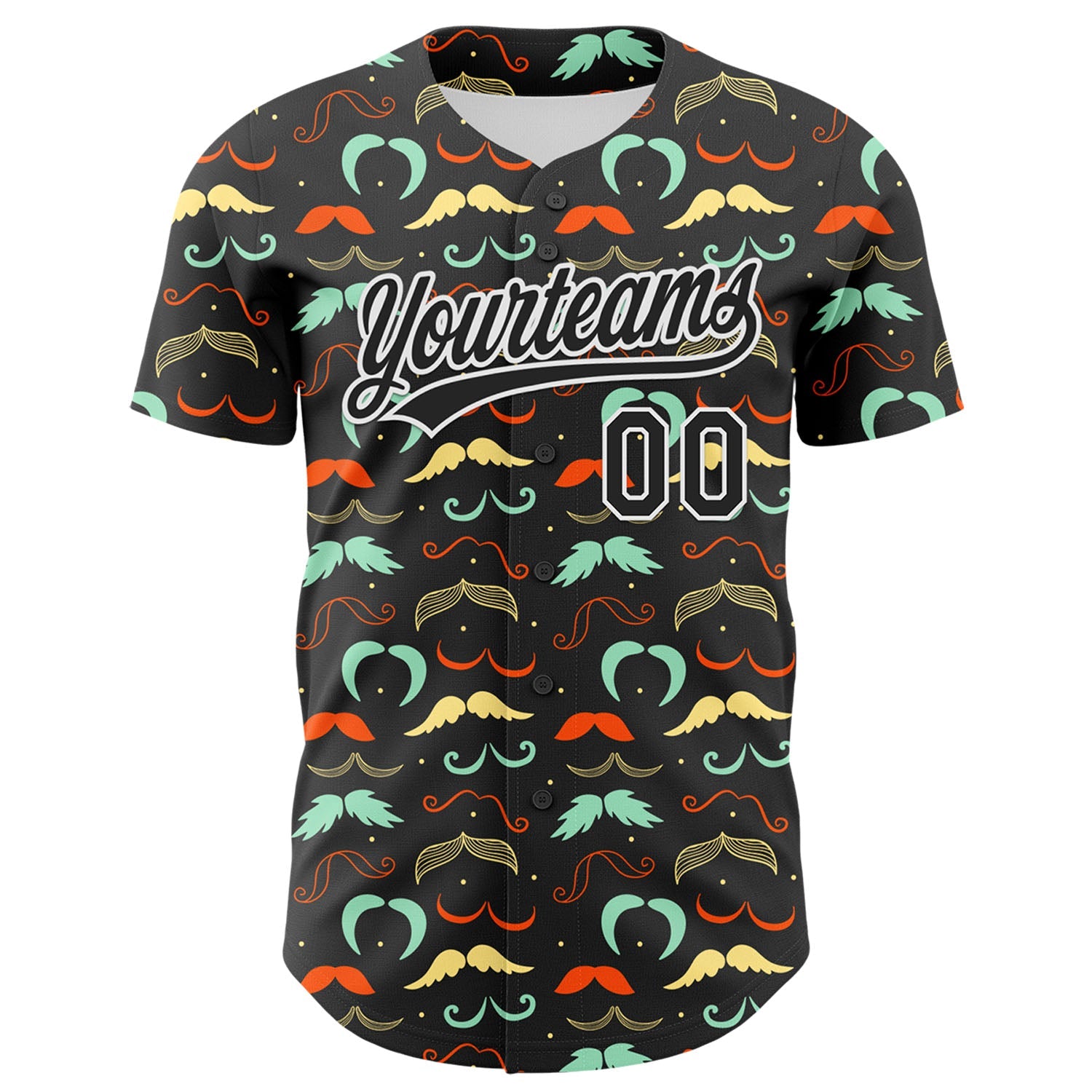 Custom Black White 3D Pattern Design Father's Day Mustache Authentic Baseball Jersey view 2